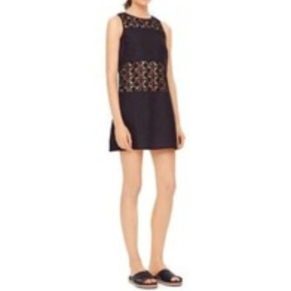 NWOT Tory Burch Black Linen Embroidered Panel Shift Mini Dress - Picture 1 of 4